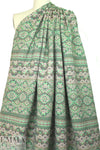 French spearmint/khaki/red graphic stripey brocade
