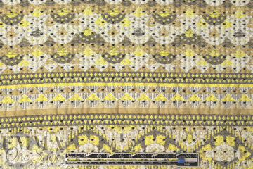 French lemon/khaki/gray graphic stripey brocade 1.875 yd