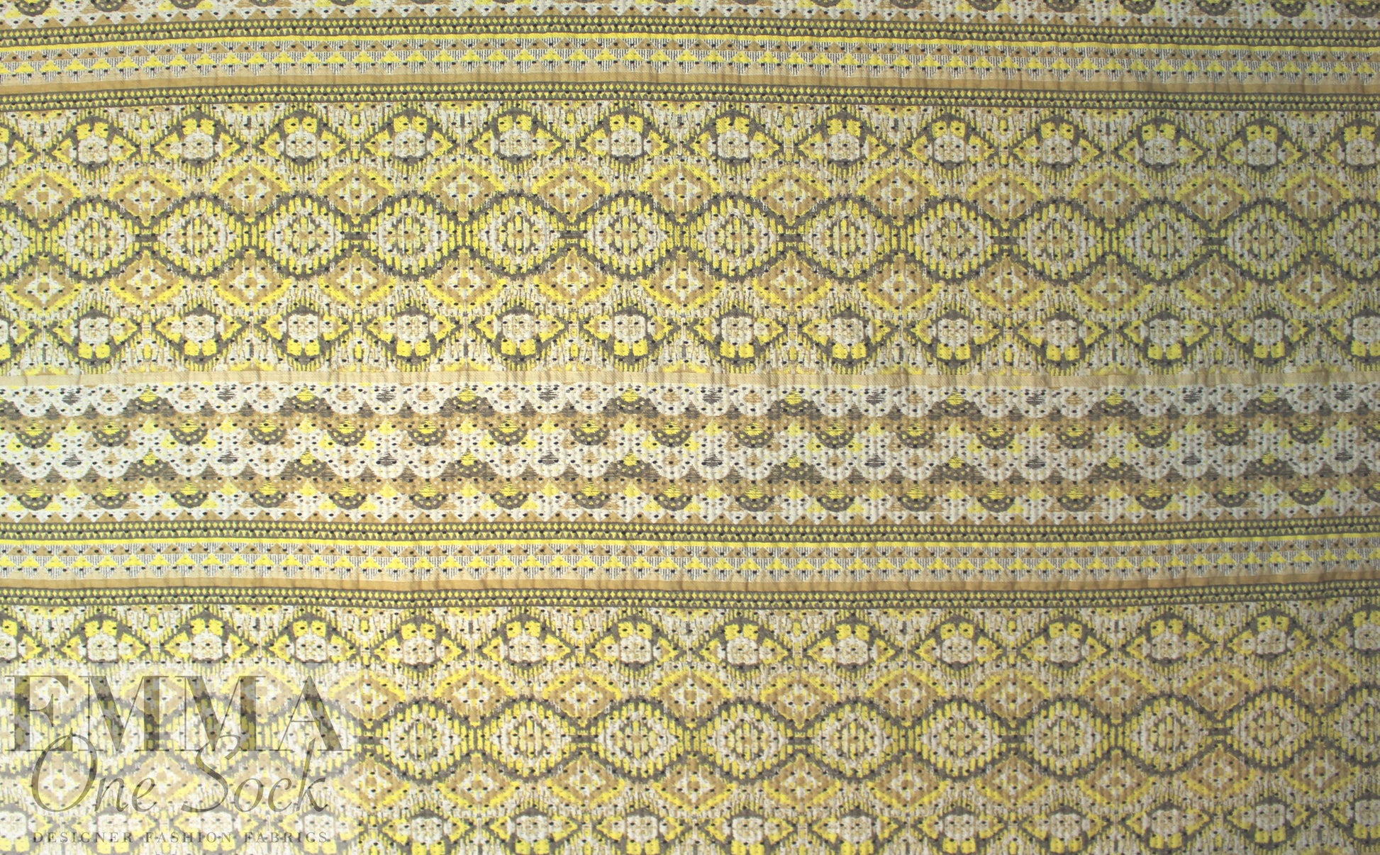 French lemon/khaki/gray graphic stripey brocade 1.66 yd