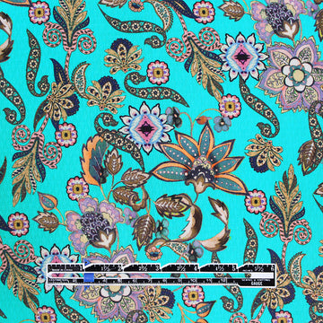 Italian floral overprinted jacquard cotton woven - turquoise 1 yard
