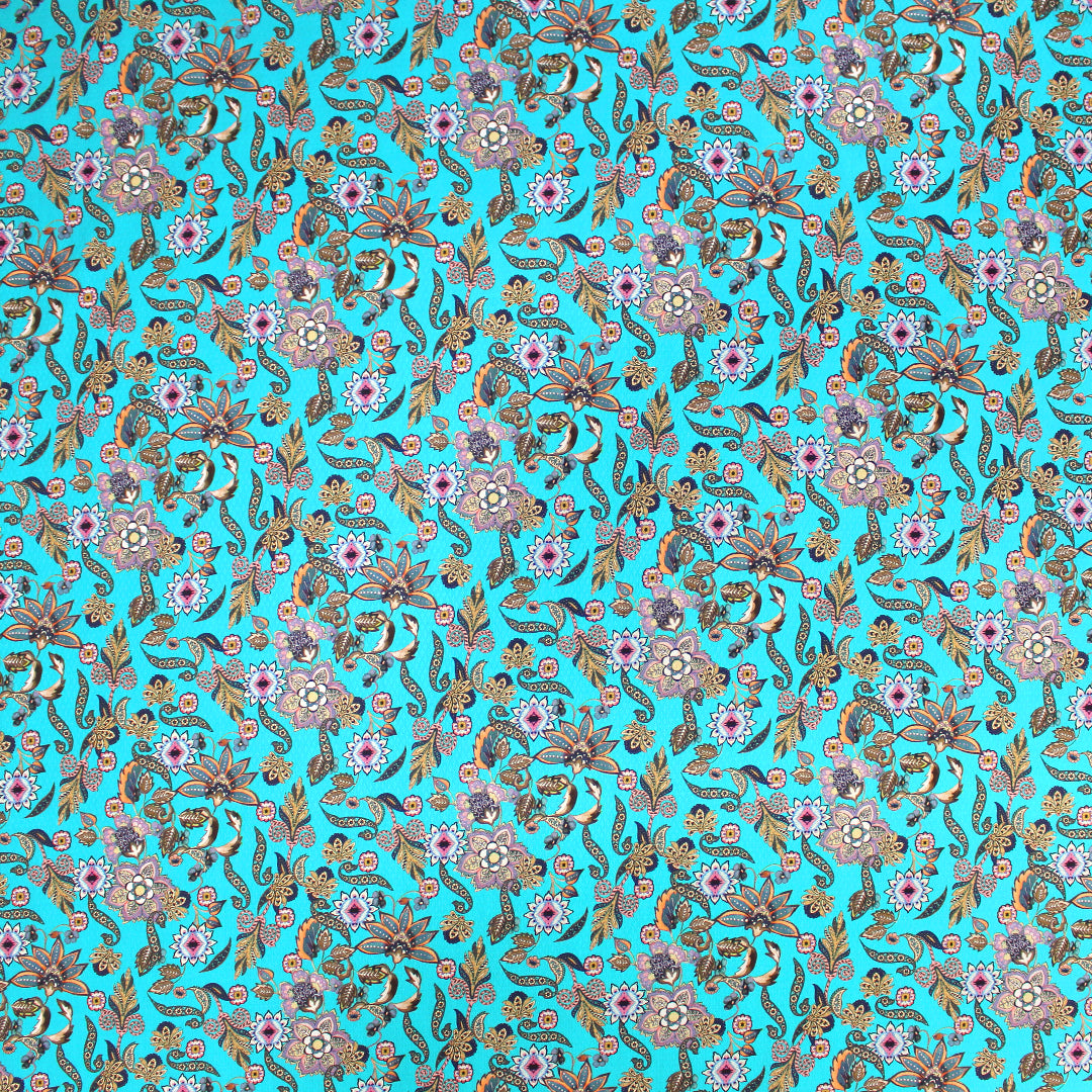 Italian floral overprinted jacquard cotton woven - turquoise 1 yard
