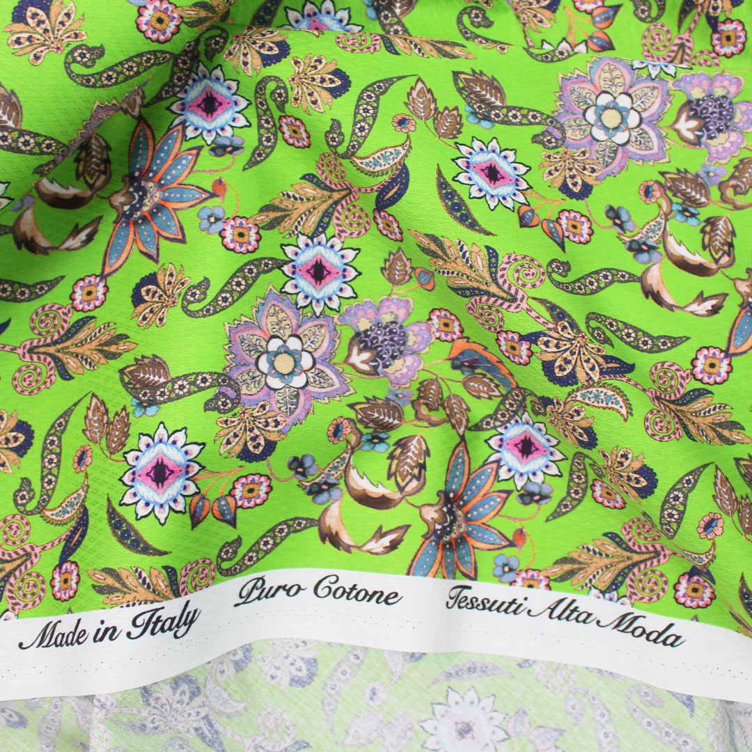 Italian floral overprinted jacquard cotton woven - jasmine green 1.5 yd