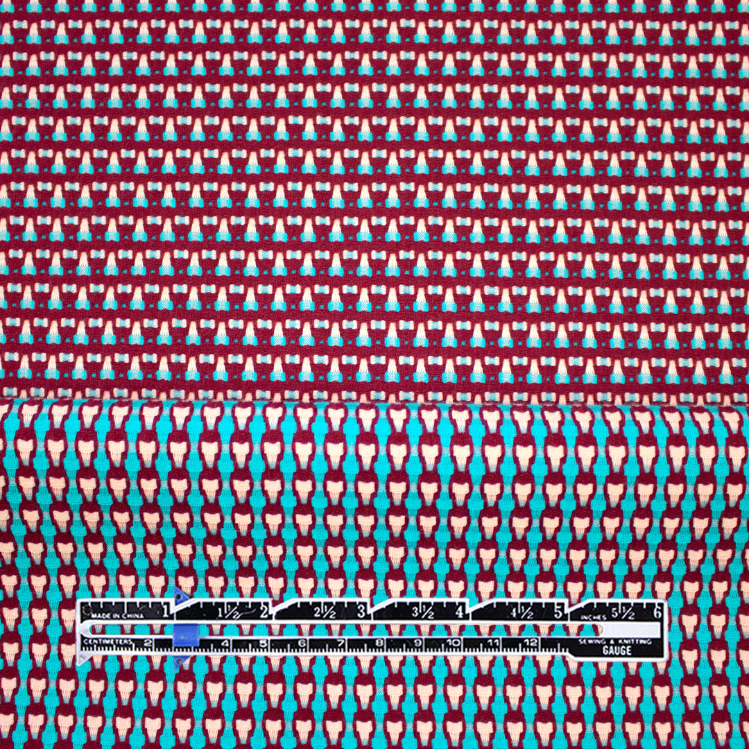 Italian reversible geometric stretch cotton suiting - sky/wine 1.75 yds