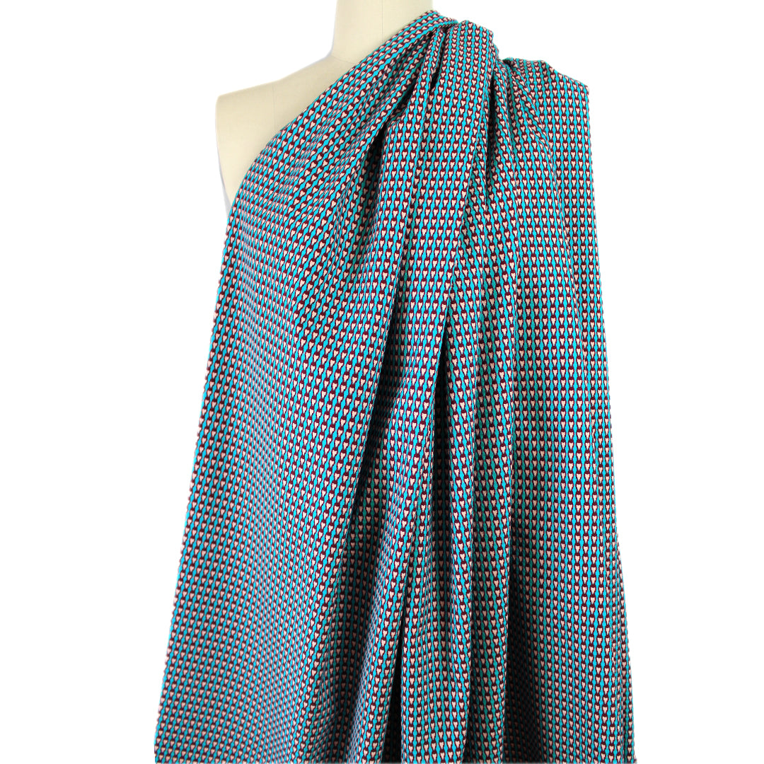 Italian reversible geometric stretch cotton suiting - sky/wine 1.75 yds