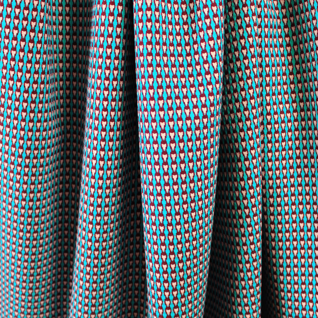 Italian reversible geometric stretch cotton suiting - sky/wine 1.75 yds