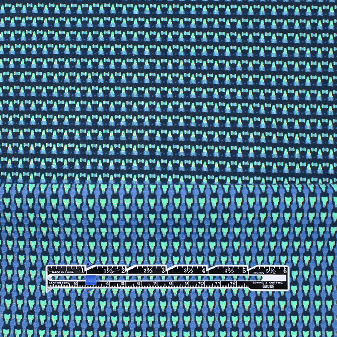 Italian reversible geometric stretch cotton suiting - aqua/cobalt 1.625 yds