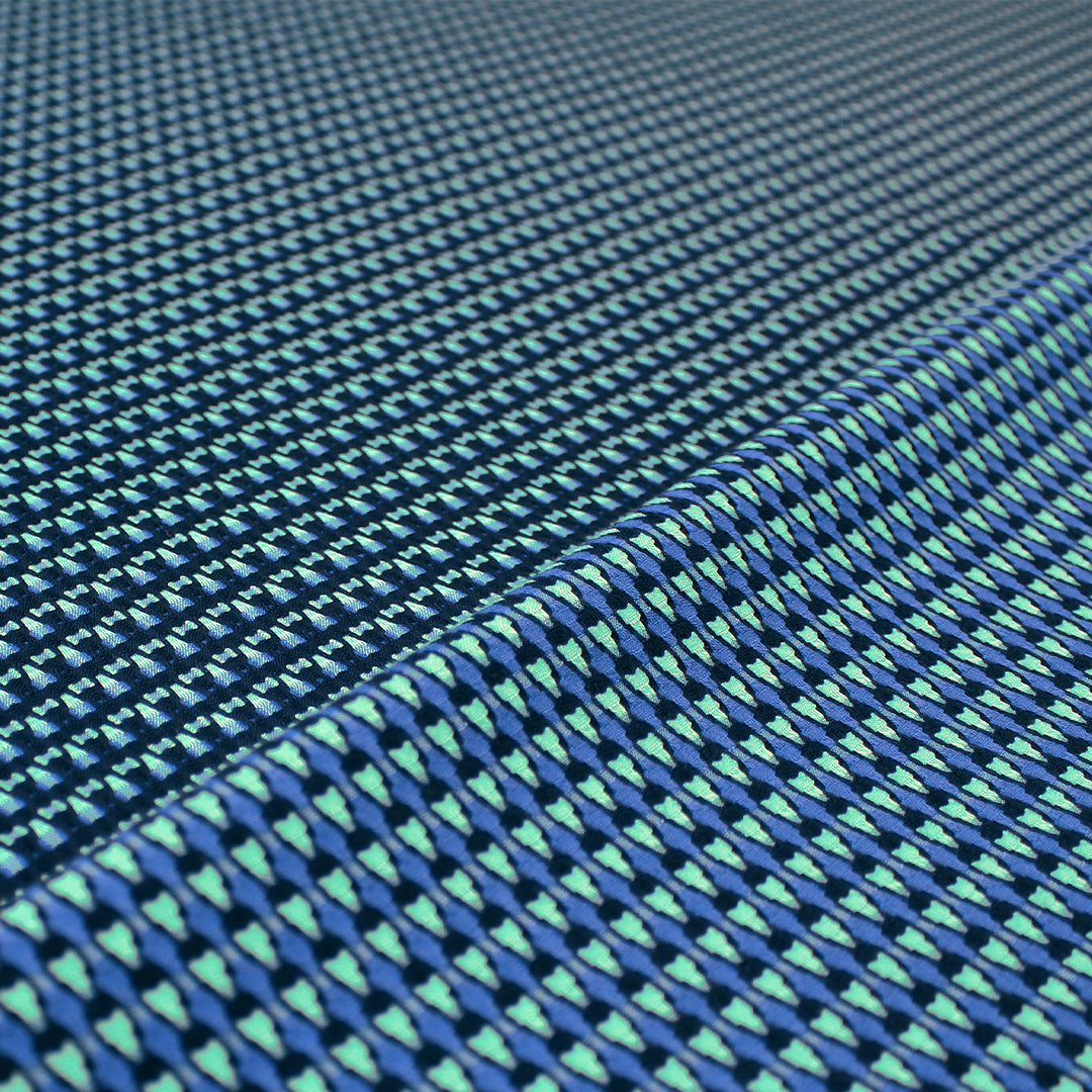 Italian reversible geometric stretch cotton suiting - aqua/cobalt 1.625 yds