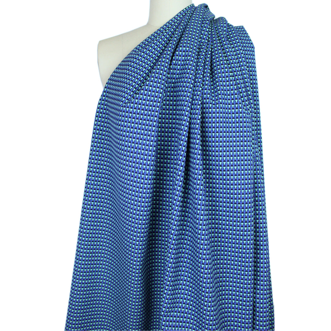 Italian reversible geometric stretch cotton suiting - aqua/cobalt 1.625 yds