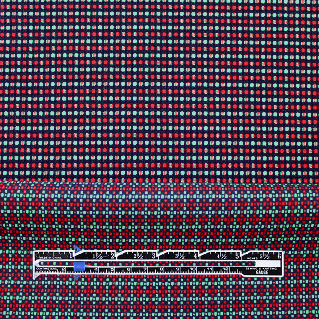 Italian reversible geometric stretch cotton suiting - aqua/cherry 1 yard
