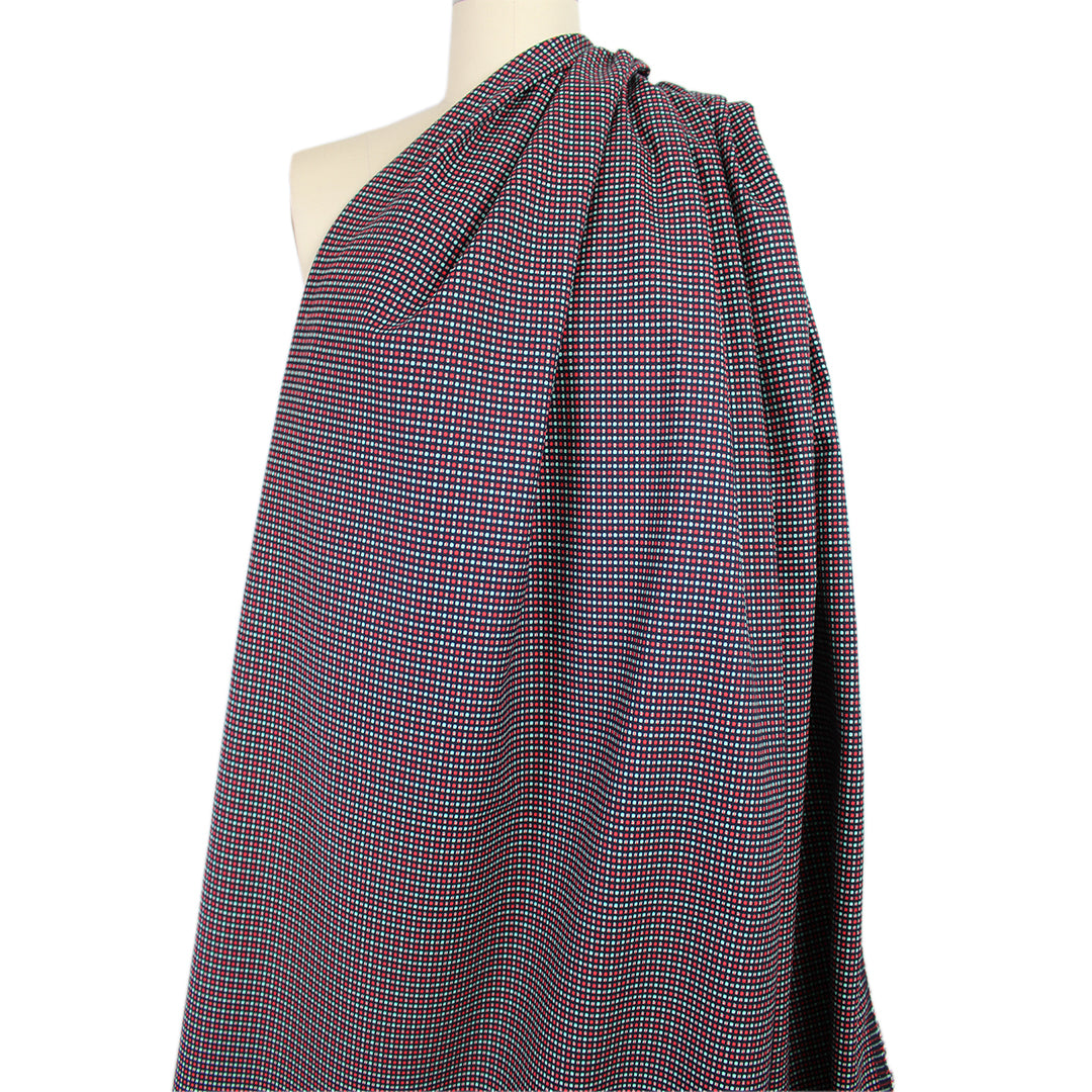 Italian reversible geometric stretch cotton suiting - aqua/cherry 1 yard