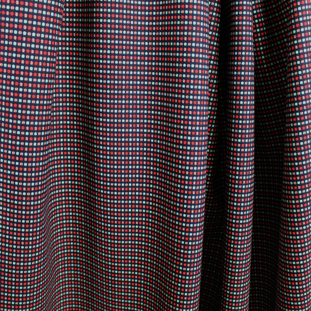 Italian reversible geometric stretch cotton suiting - aqua/cherry 1 yard