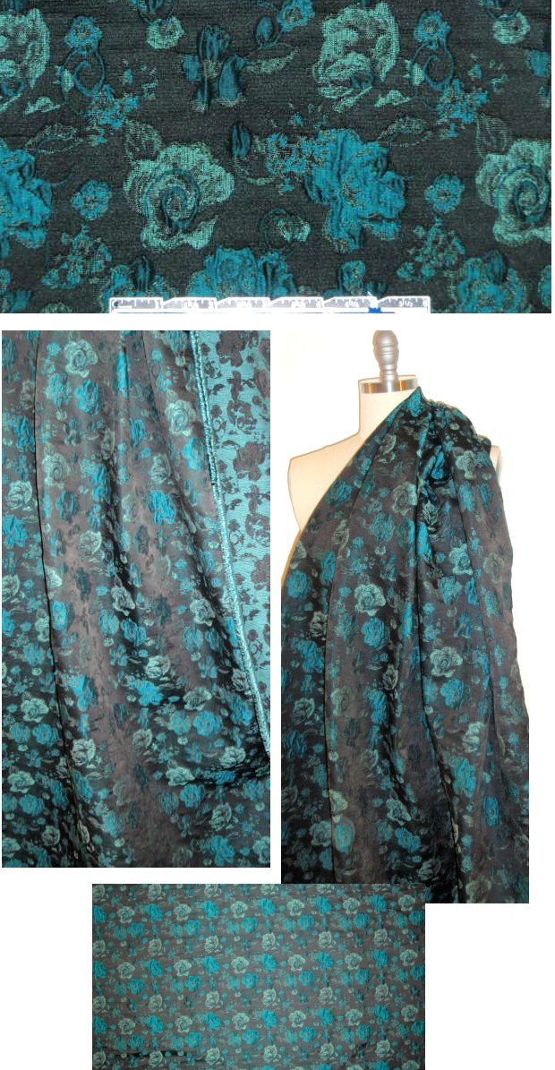 teal/mint/black floral jacquard brocade .95 yds