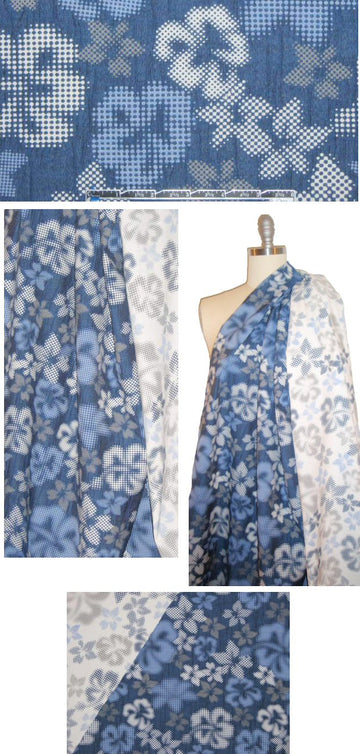 stylized floral reversible stretch jacquard - denim 2.66 yds