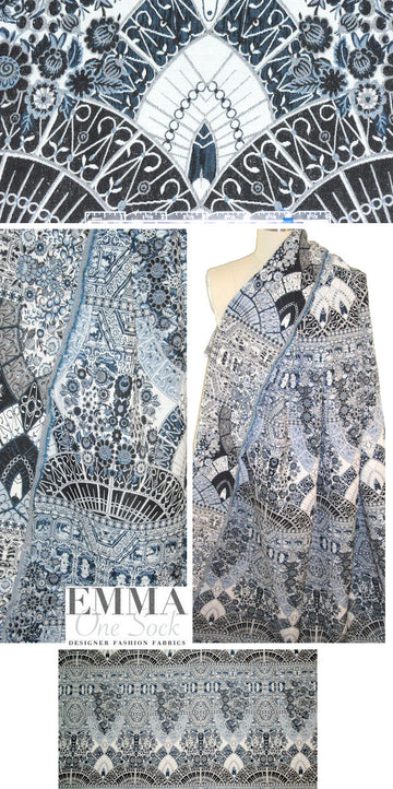 pendulum jacquard brocade panel woven - black/blue 2 yds