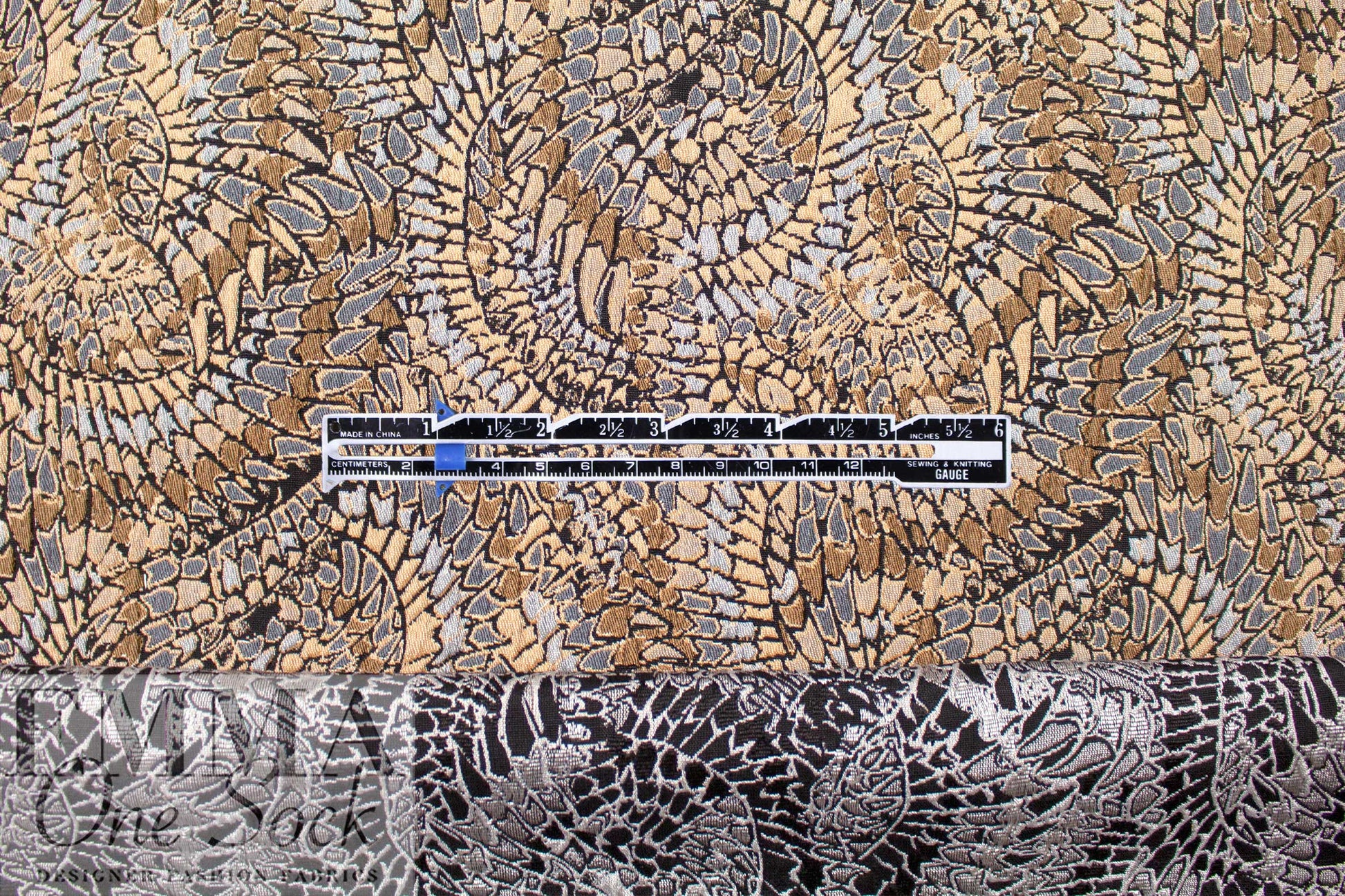 Mandala 'mosaic' textured jacquard woven - khaki/dusty blue 1.75 yd