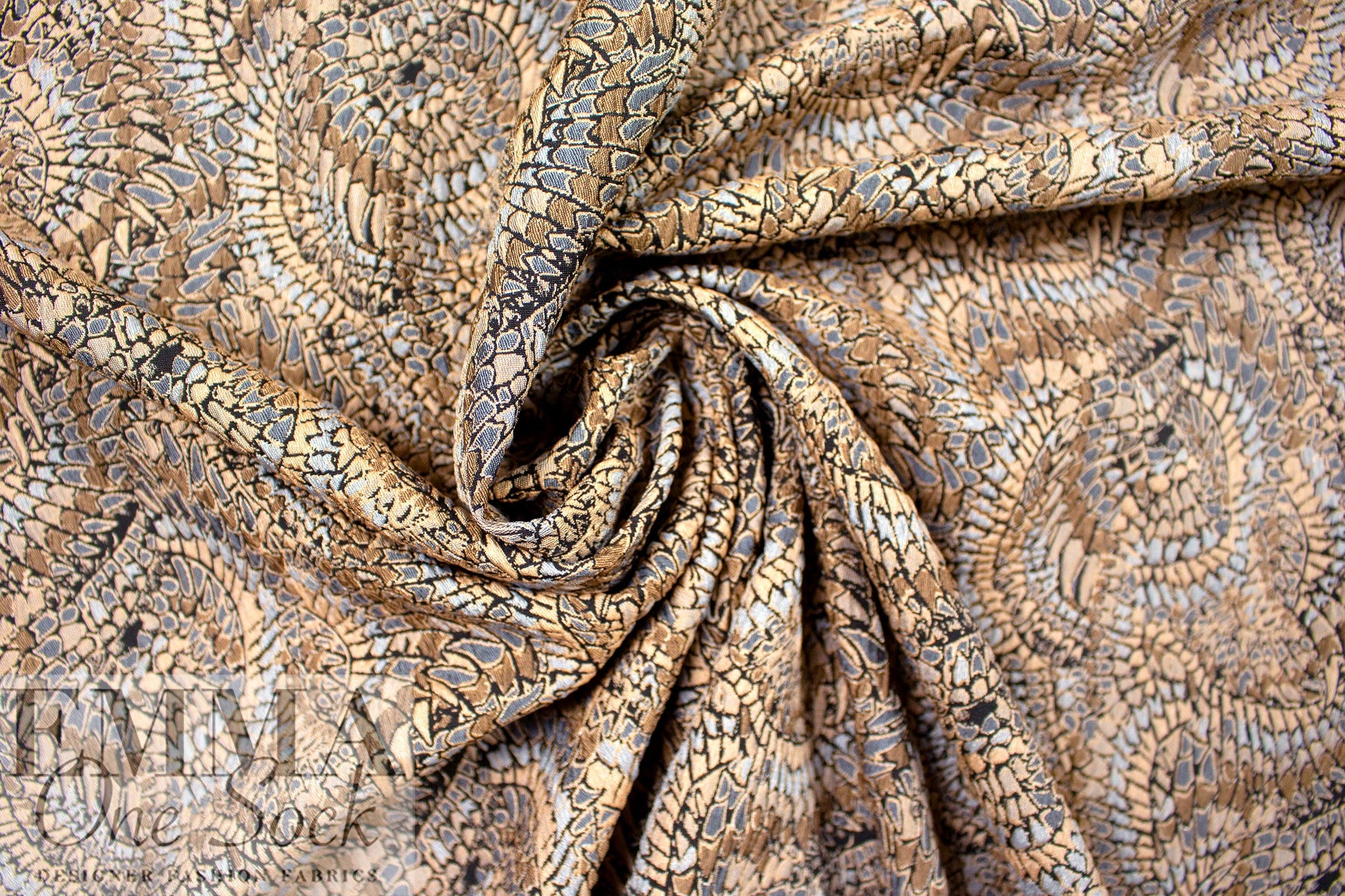 Mandala 'mosaic' textured jacquard woven - khaki/dusty blue 1.75 yd