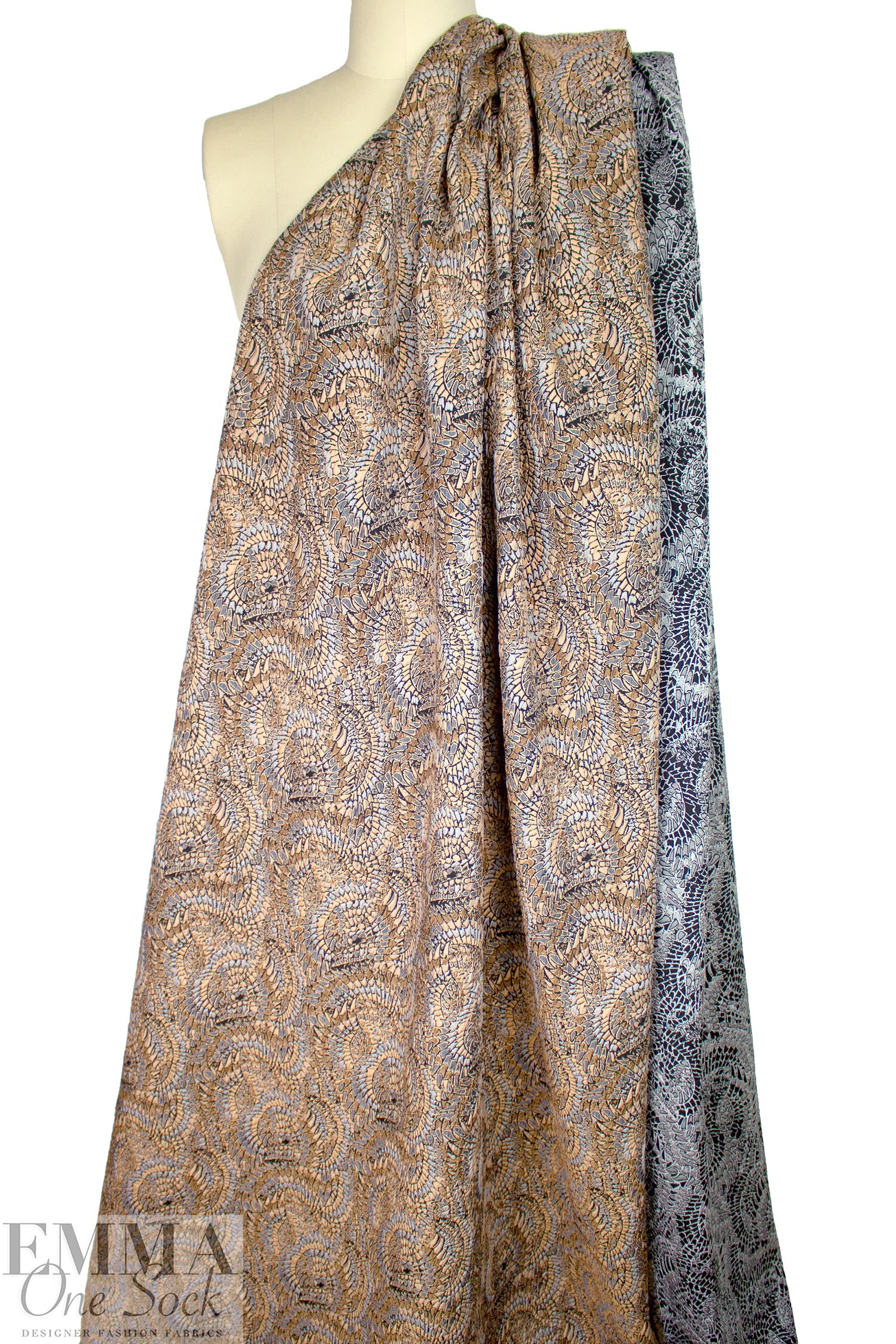 Mandala 'mosaic' textured jacquard woven - khaki/dusty blue 1.75 yd