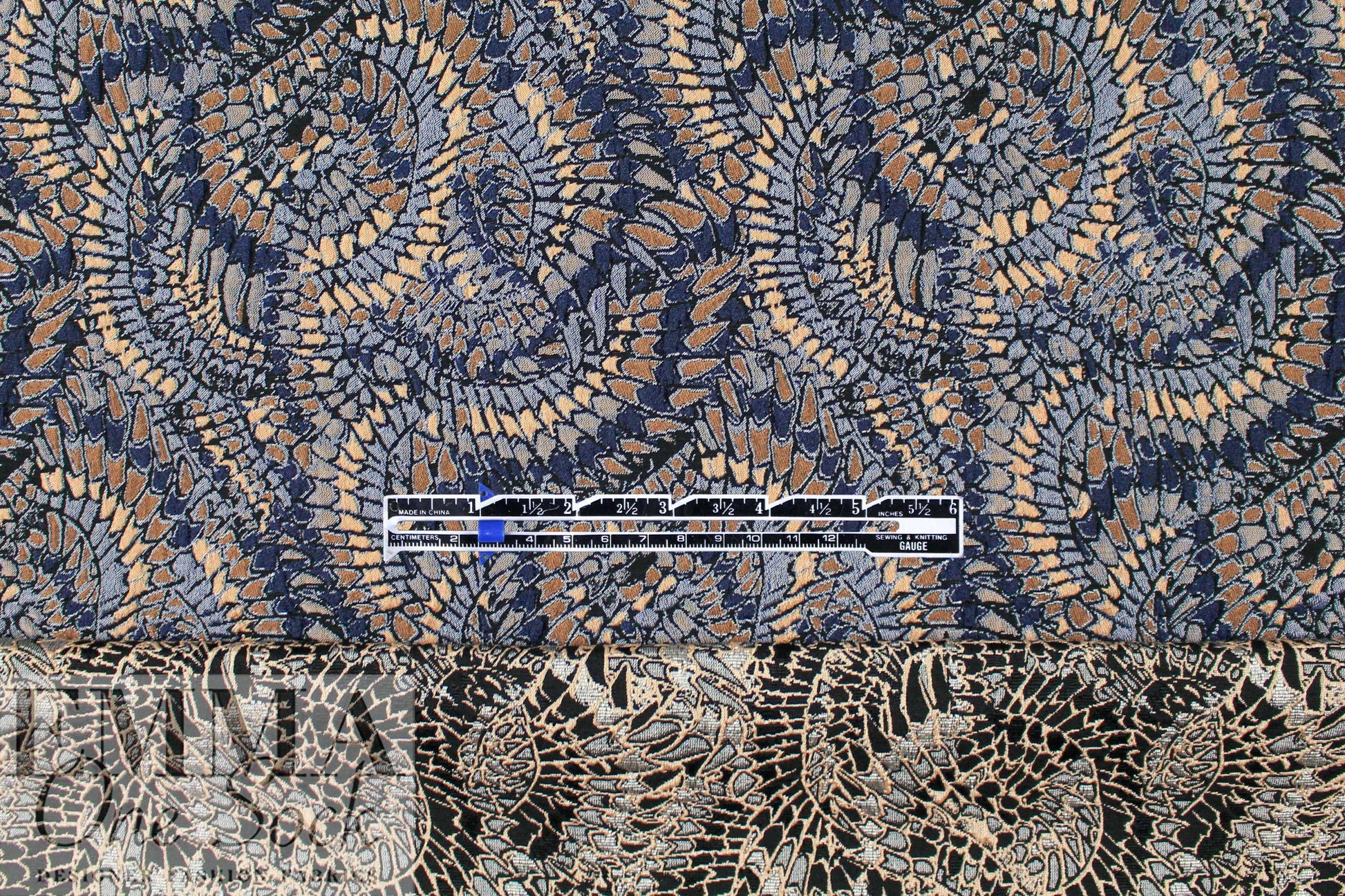 Mandala 'mosaic' textured jacquard woven - marine/smokey blue 1.66 yd