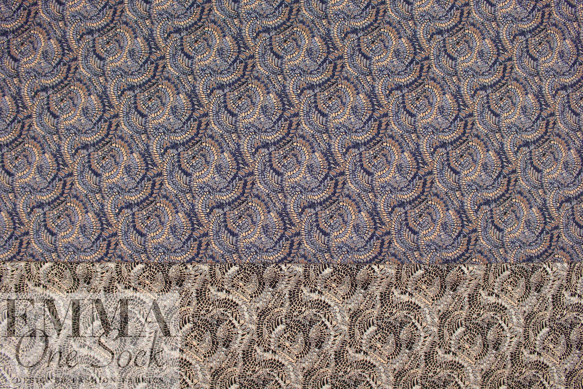 Mandala 'mosaic' textured jacquard woven - marine/smokey blue 1.66 yd