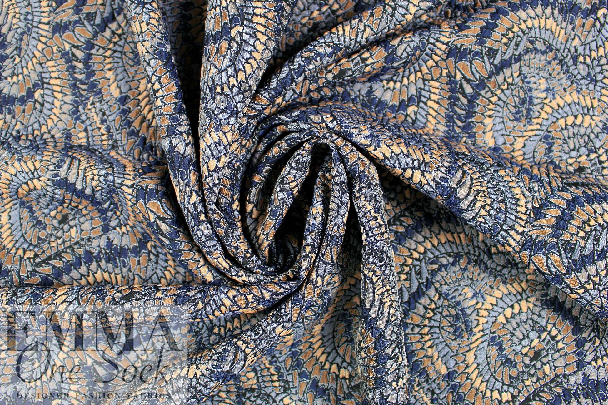 Mandala 'mosaic' textured jacquard woven - marine/smokey blue 1.66 yd