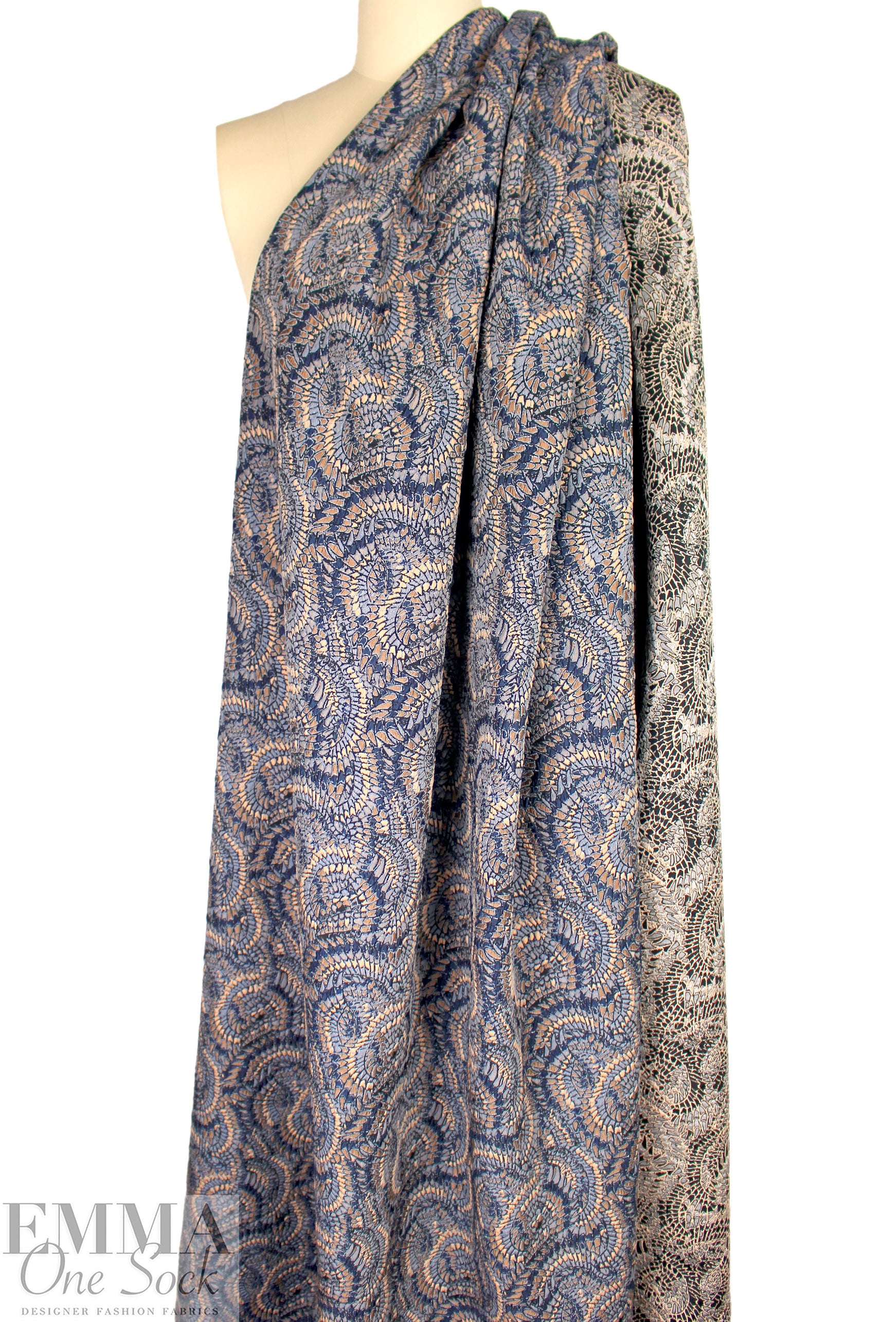 Mandala 'mosaic' textured jacquard woven - marine/smokey blue 1.5 yd
