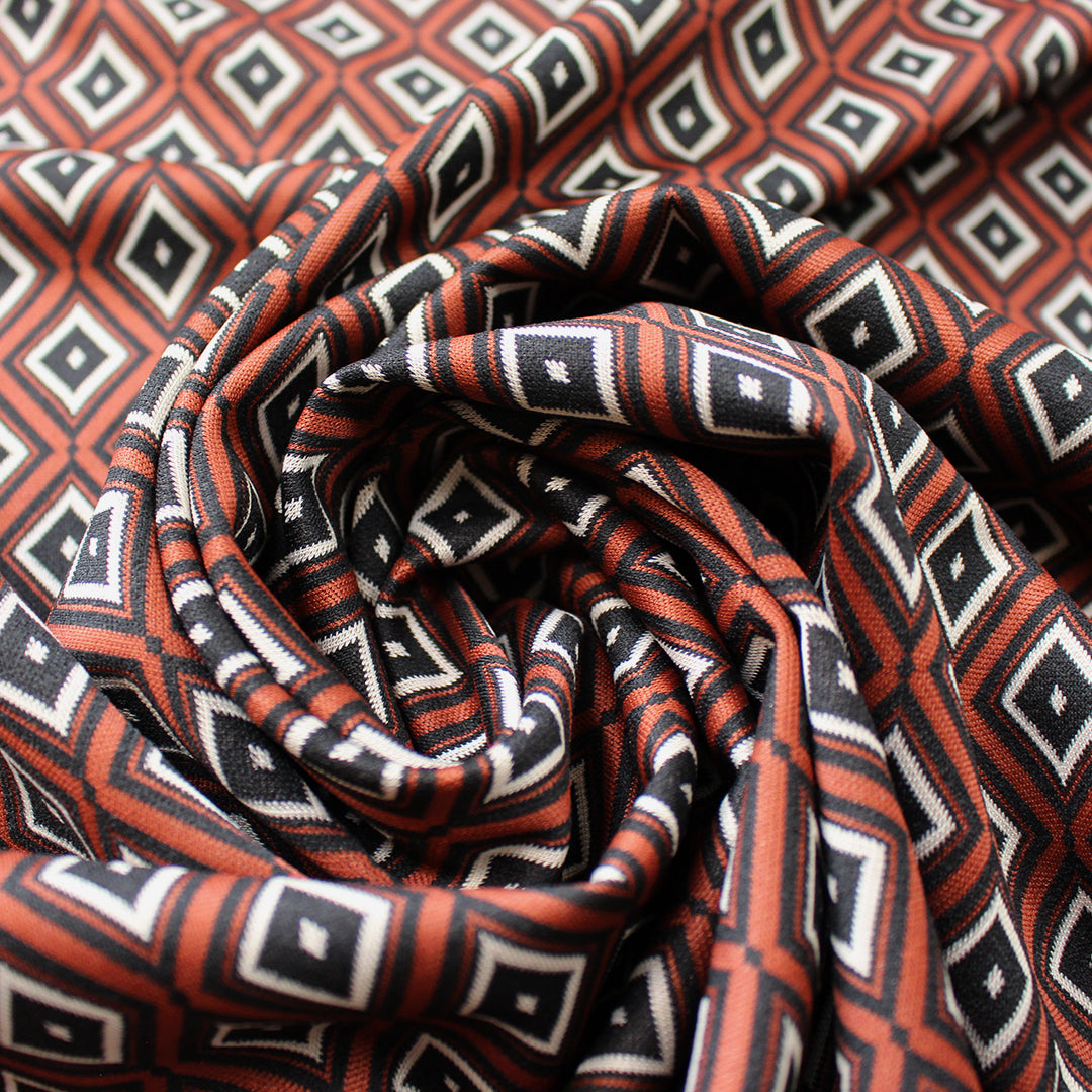 yarn dyed 'diamond run' jacquard knit - black/burnt orange/ecru 2 yd