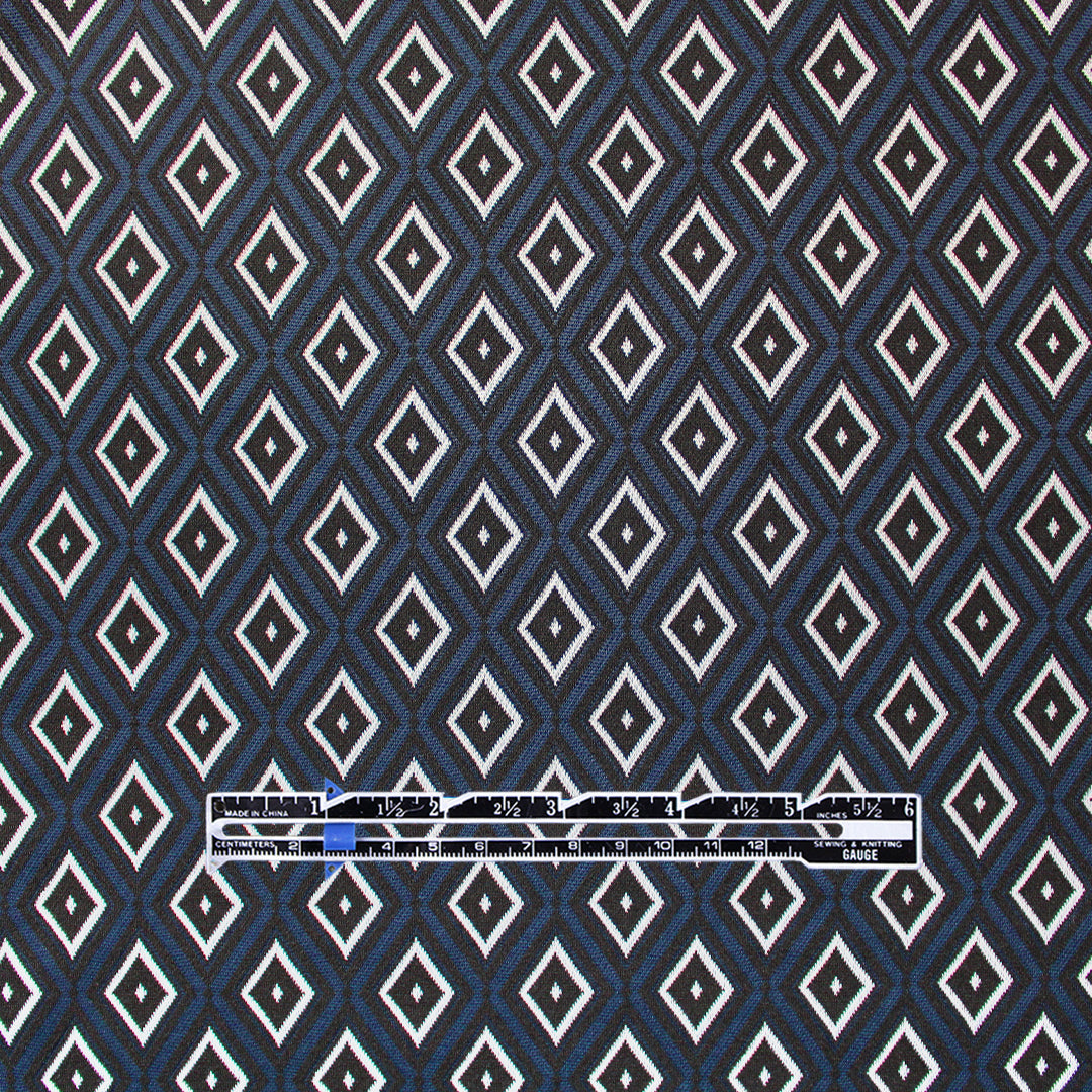 yarn dyed 'diamond run' jacquard knit - black/navy/ecru 1 yard