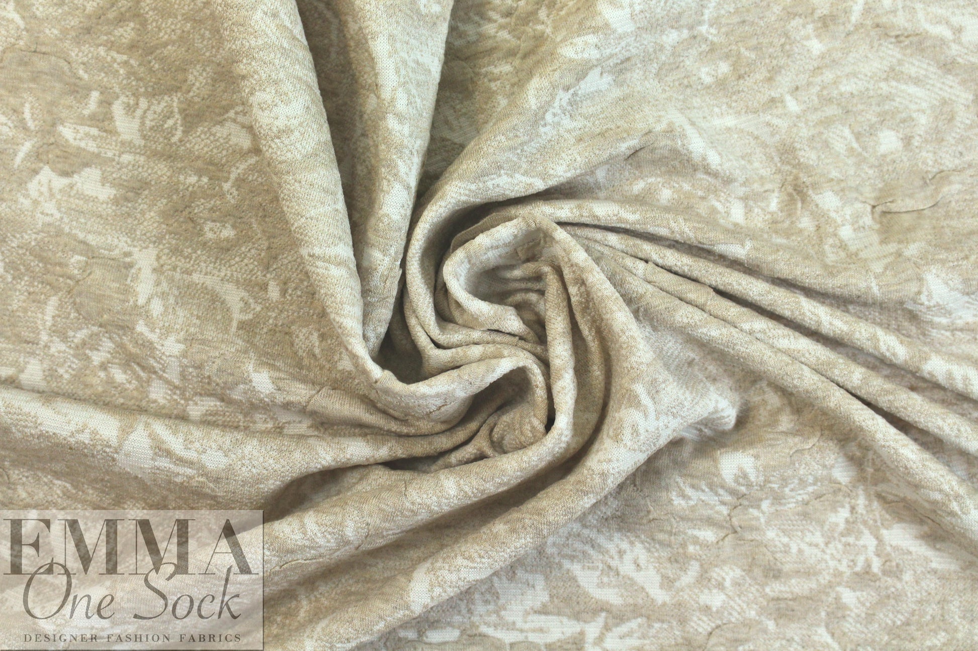 French lt. khaki/white textured floral 2-ply jacquard knit