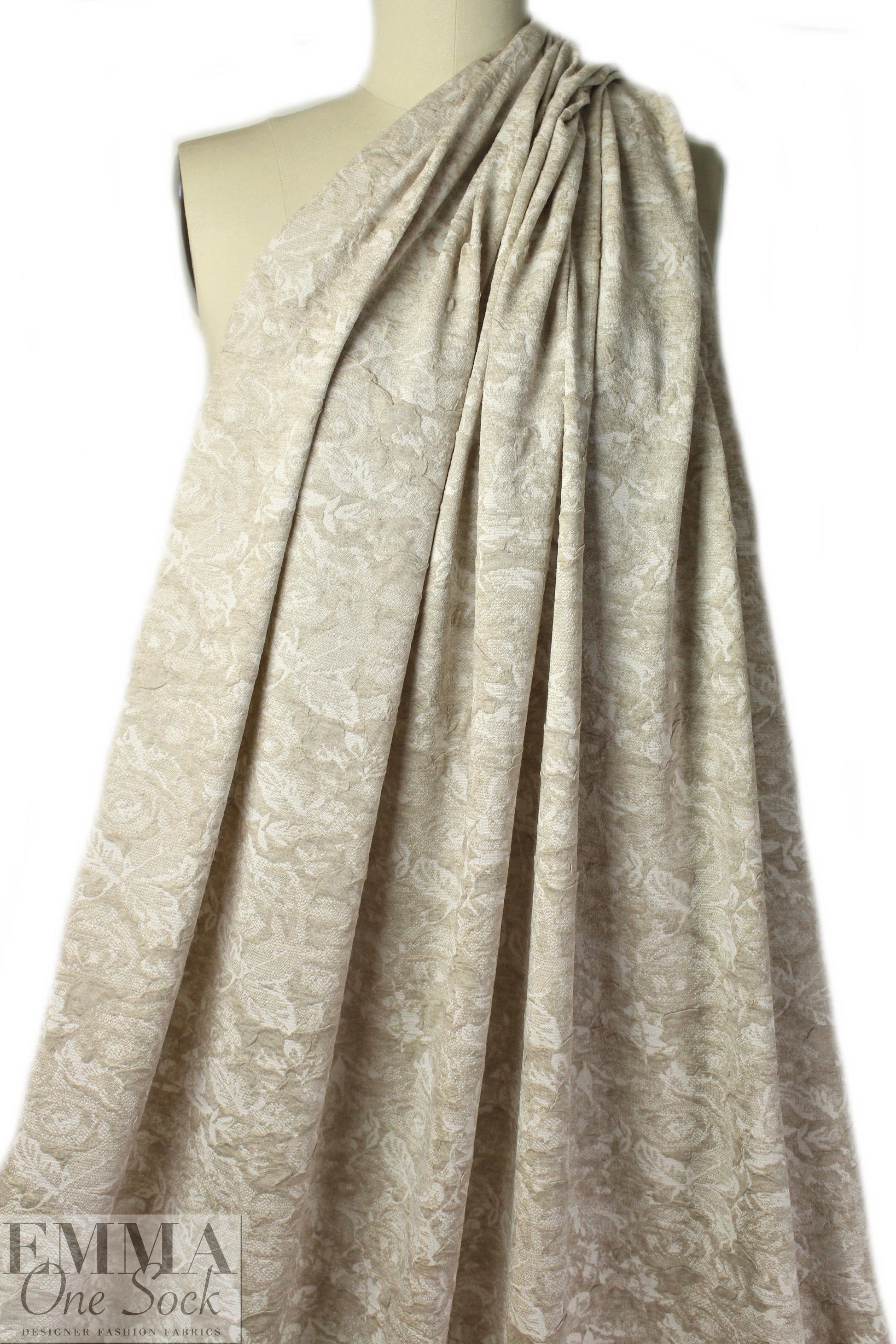 French lt. khaki/white textured floral 2-ply jacquard knit