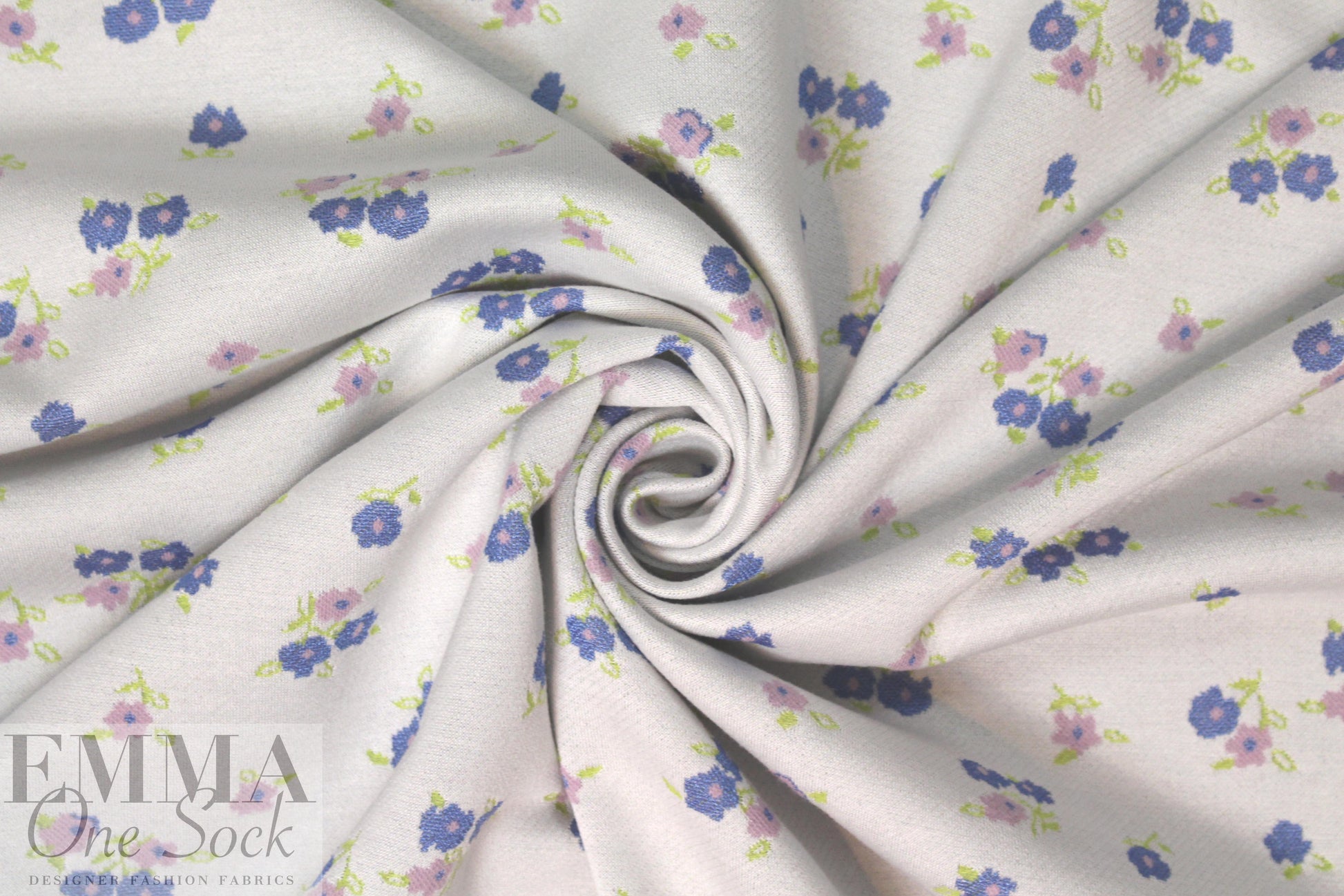 famous designer floral jacquard doubleknit - blue/lilac 1.66 yds