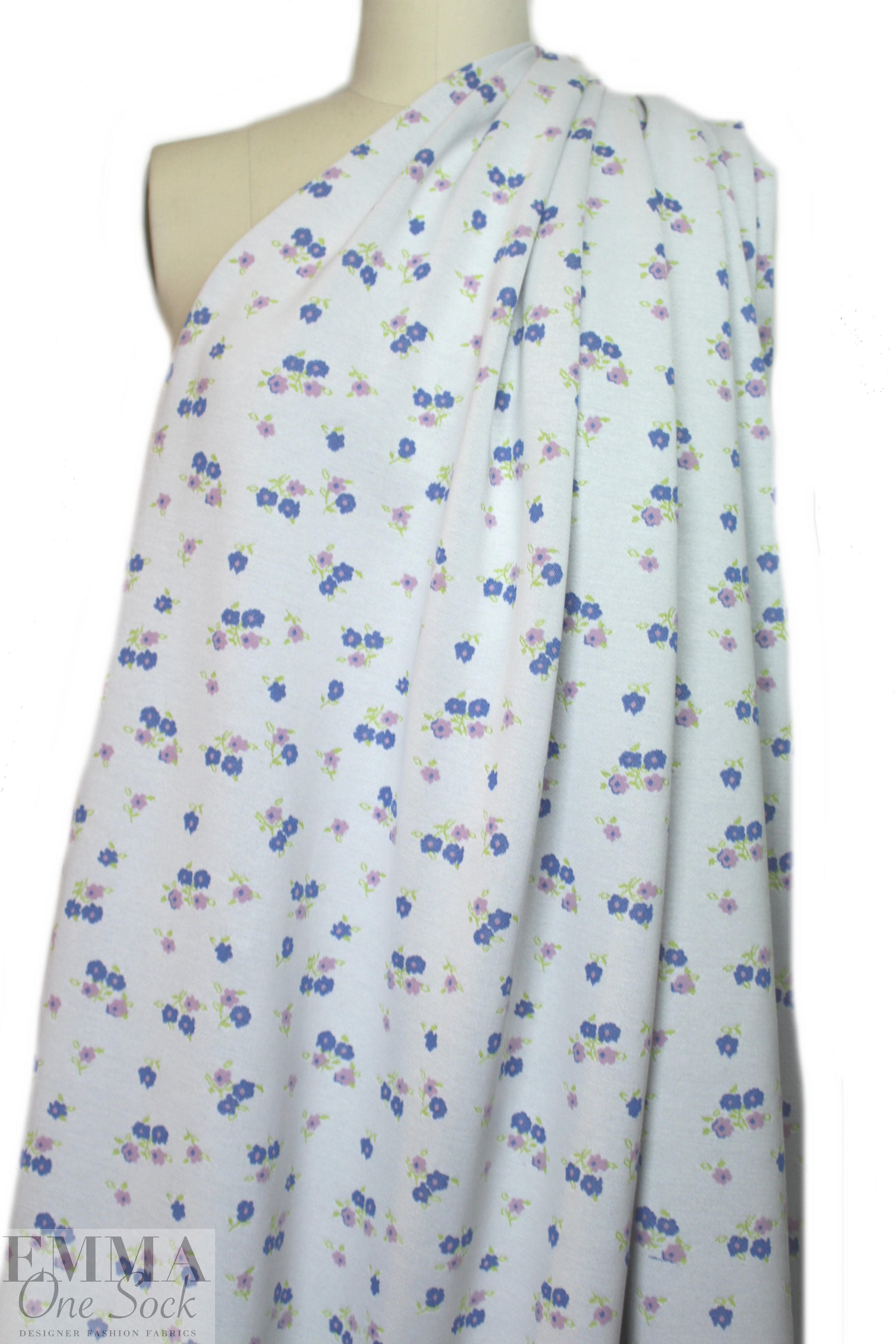 famous designer floral jacquard doubleknit - blue/lilac 1.66 yds