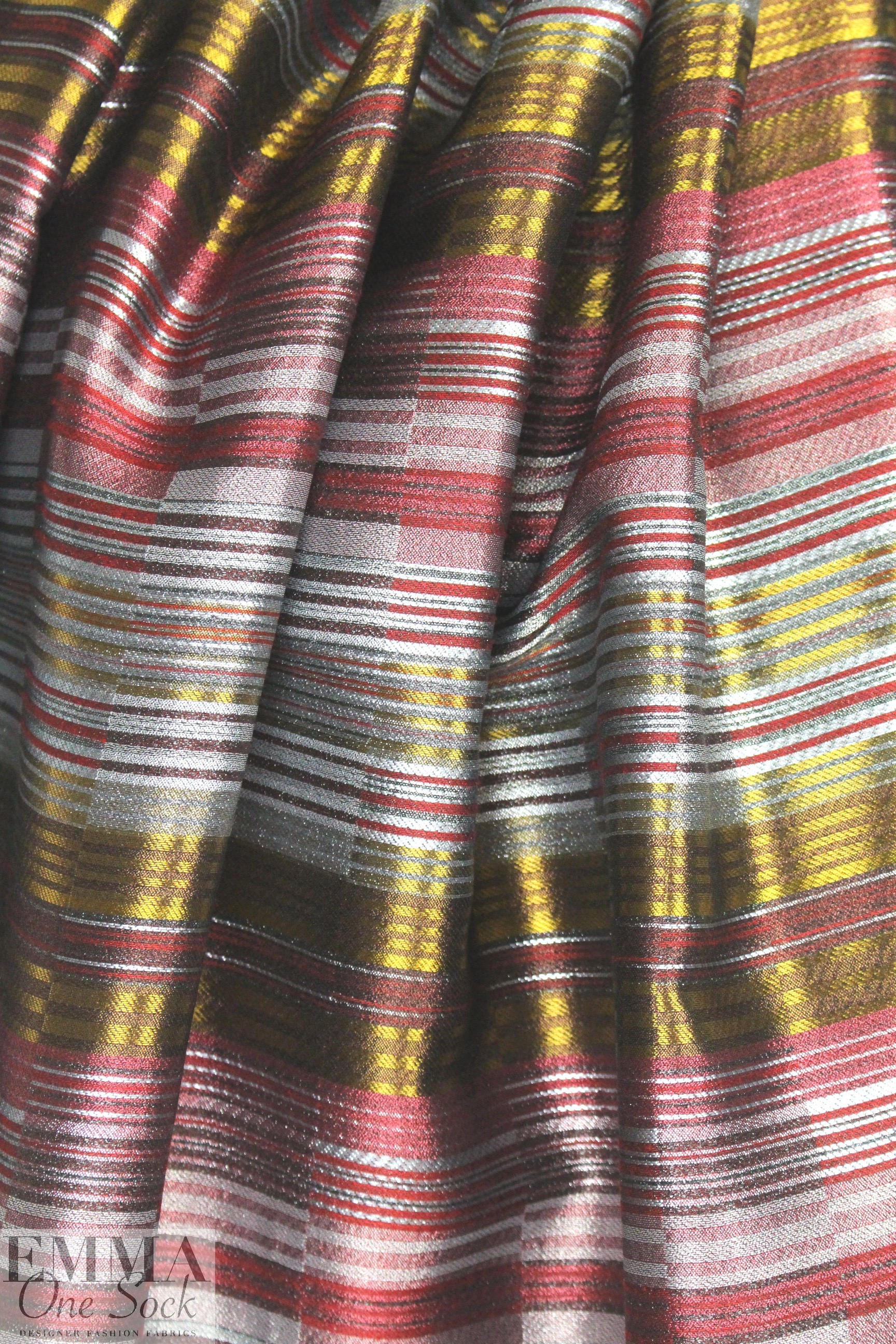 Carmen Marc Va1vo garnet/gold/silver silk blend jacquard