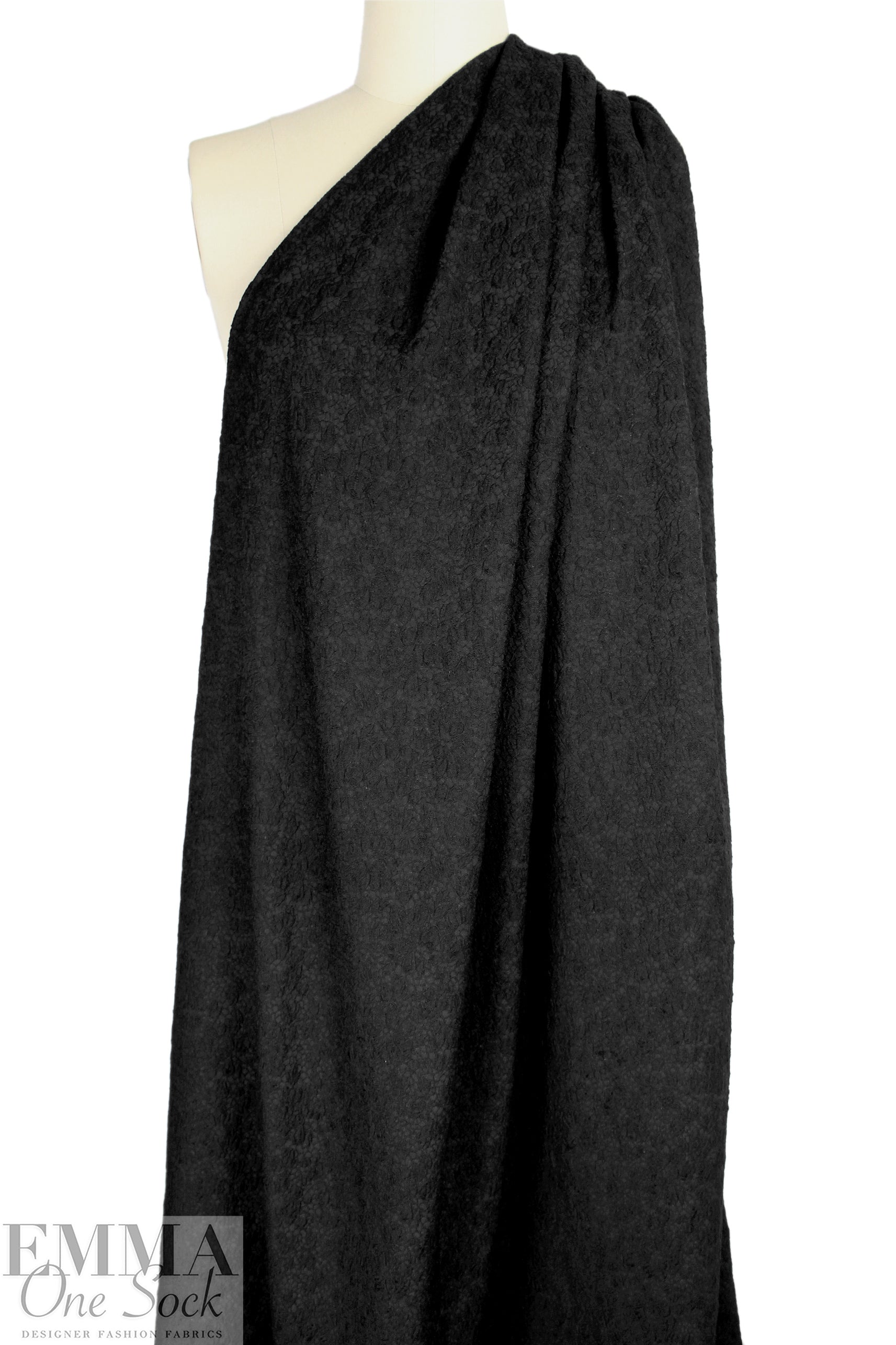 Italian textured wool blend jacquard woven - black 1.5 yds