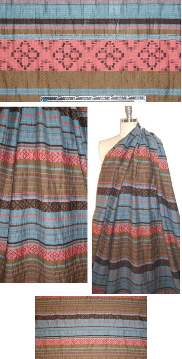 French salmon/dusty blue stripey textured jacquard 1.5 yd