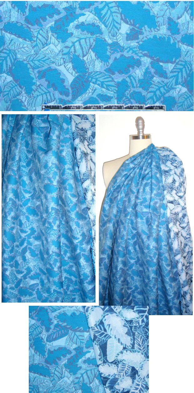0pening Ceremony turquoise/blue leaves cotton jacquard
