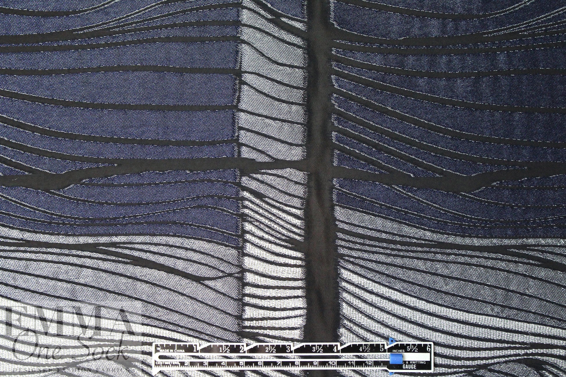 Italian navy/silver fancy clipped jacquard organza 2 yd