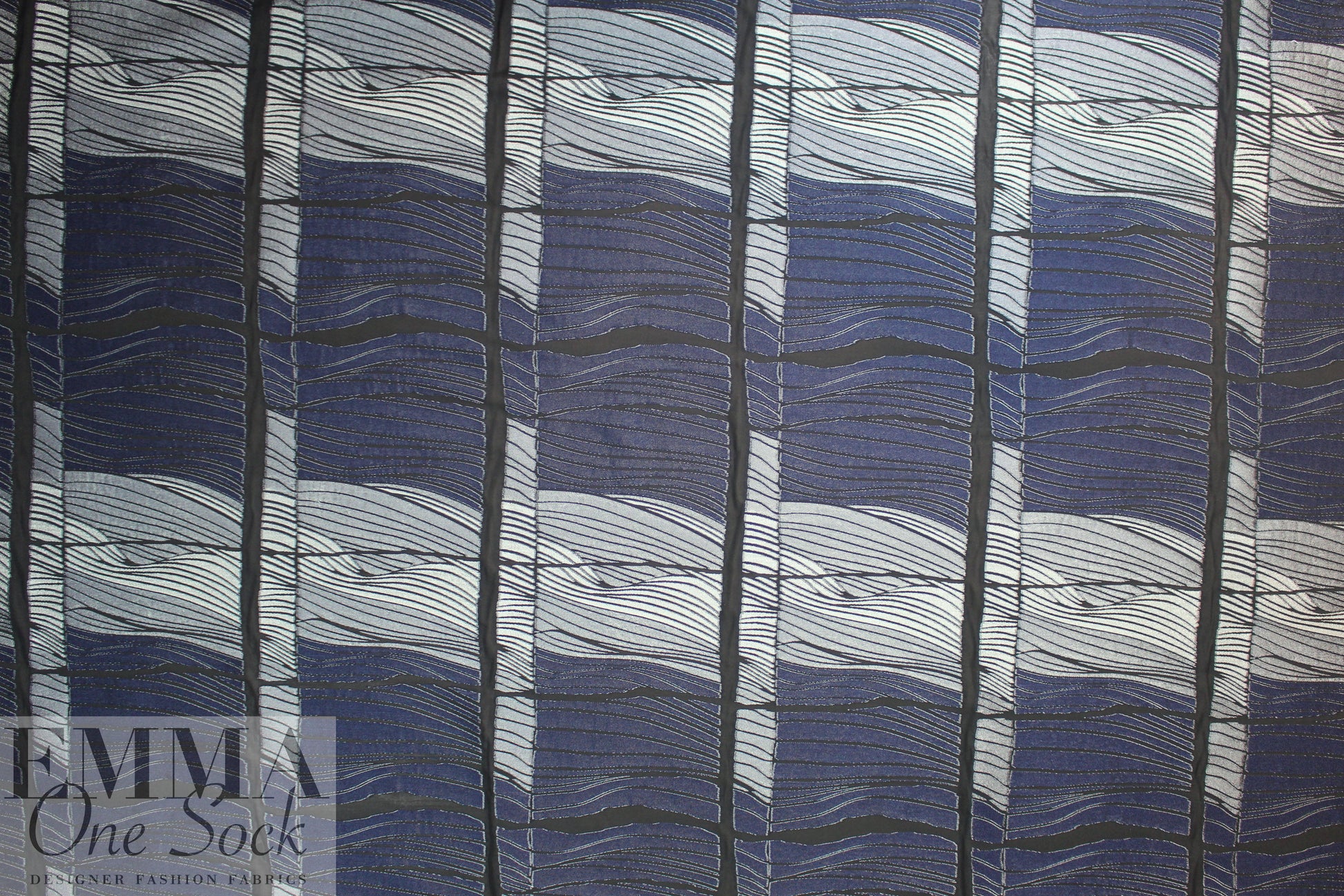 Italian navy/silver fancy clipped jacquard organza 2 yd