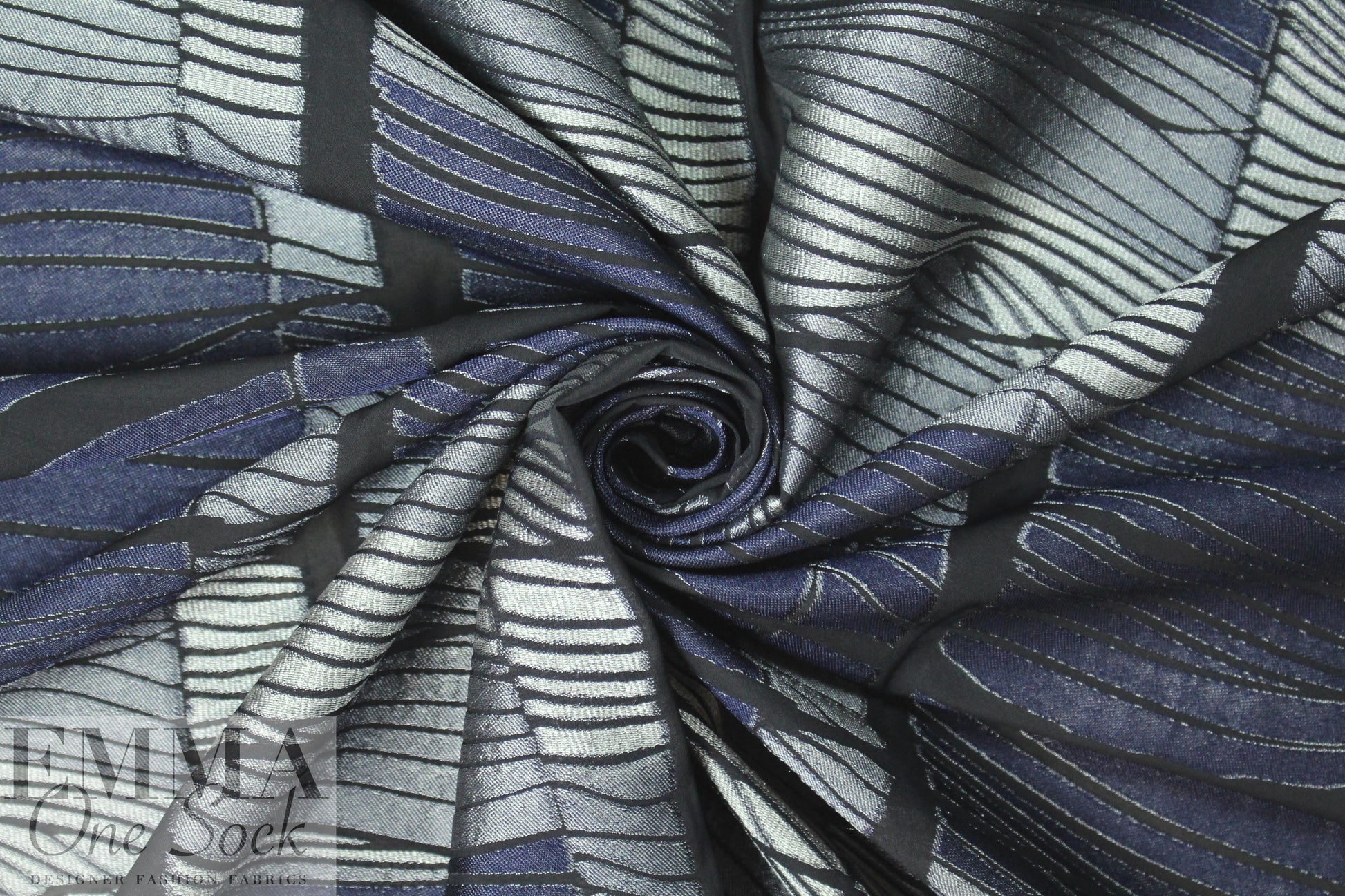 Italian navy/silver fancy clipped jacquard organza 2 yd