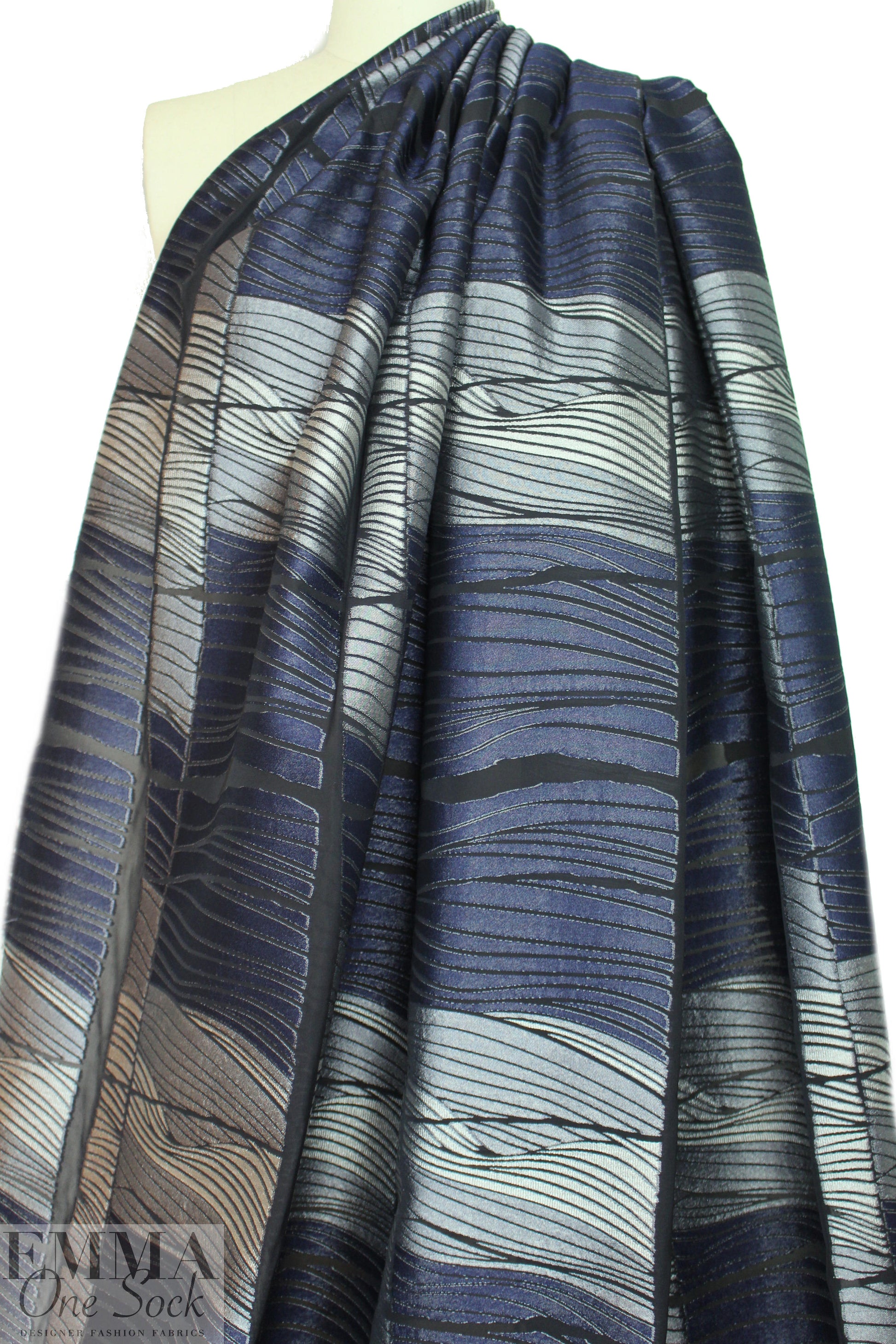 Italian navy/silver fancy clipped jacquard organza 2 yd