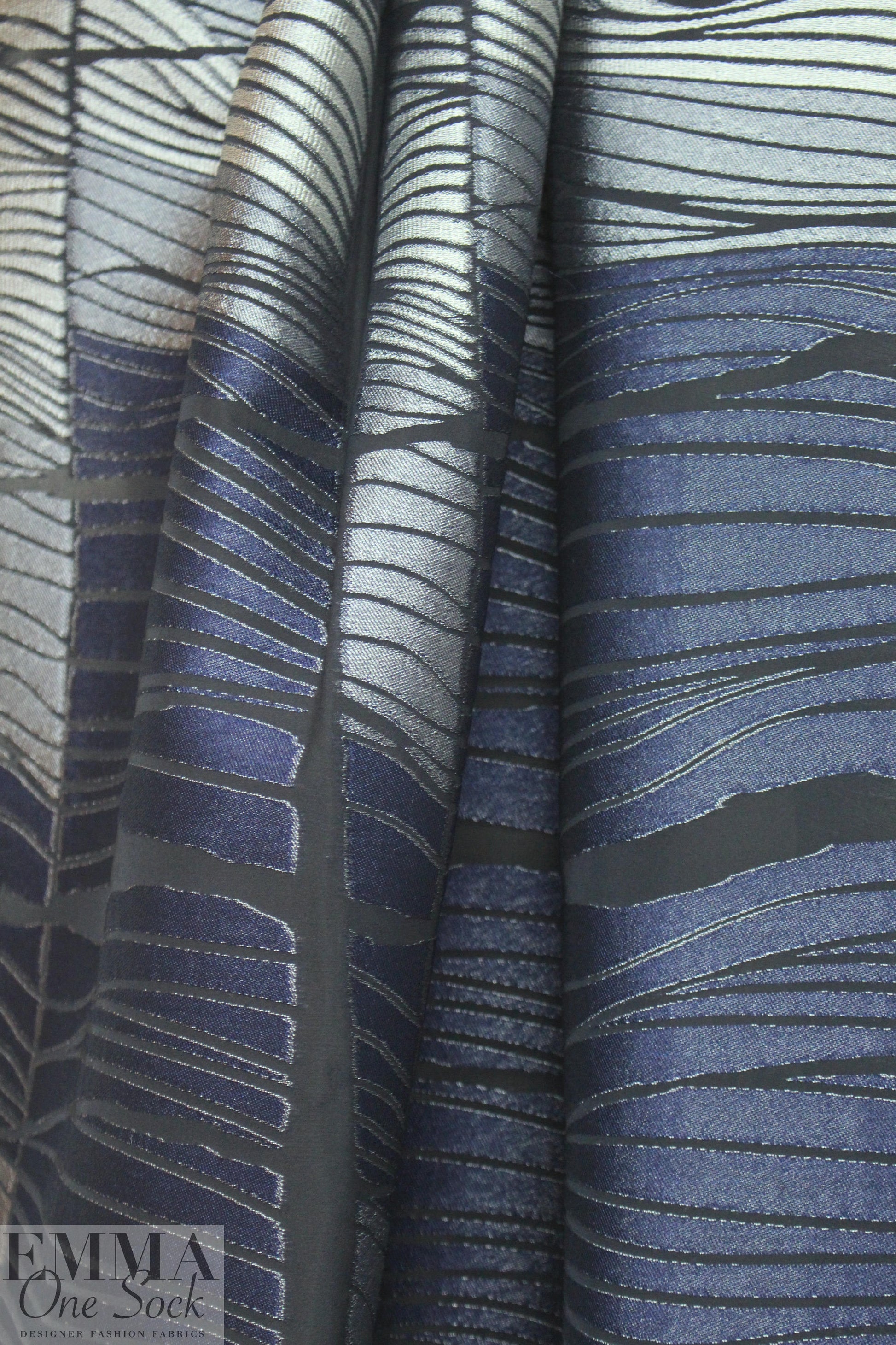 Italian navy/silver fancy clipped jacquard organza 2 yd