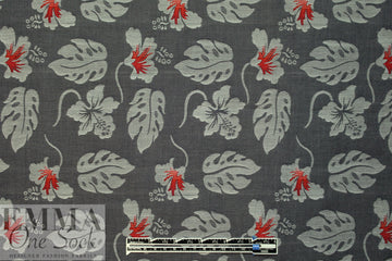 French monstera/hibiscus cotton blend jacquard