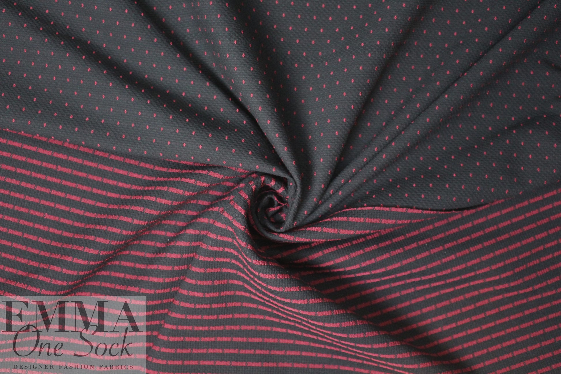 Trin@ Turk cotton blend 4-way stretch jacquard - black/red 2 yds