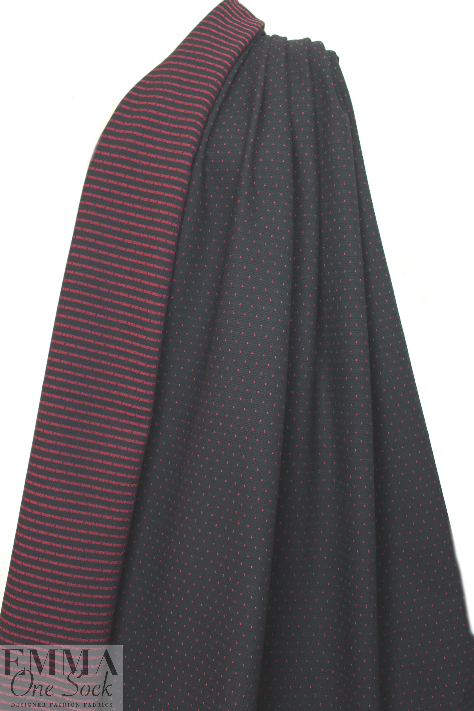 Trin@ Turk cotton blend 4-way stretch jacquard - black/red .875 yds