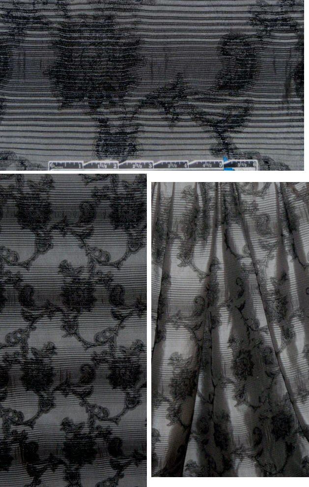 Italian black/gray floral stripe jacquard brocade 1.5 yds