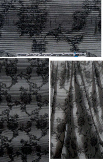 Italian black/gray floral stripe jacquard brocade 1.5 yds