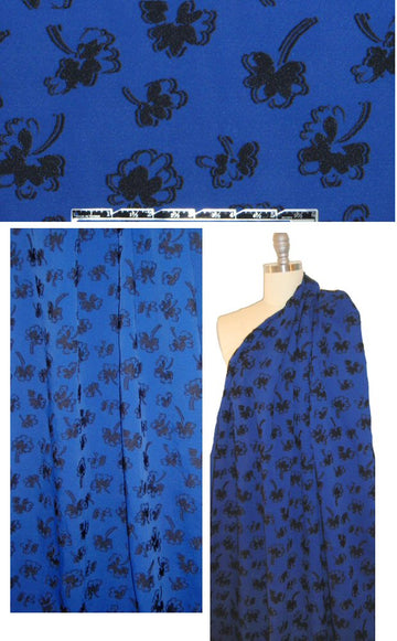 NY designer ultramarine/black flower viscose woven