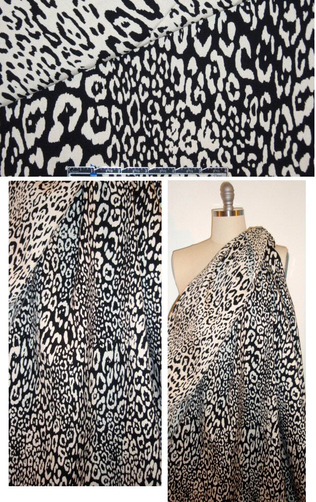NY designer reversible black/bone cheetah stretch jacquard 1.75 yds