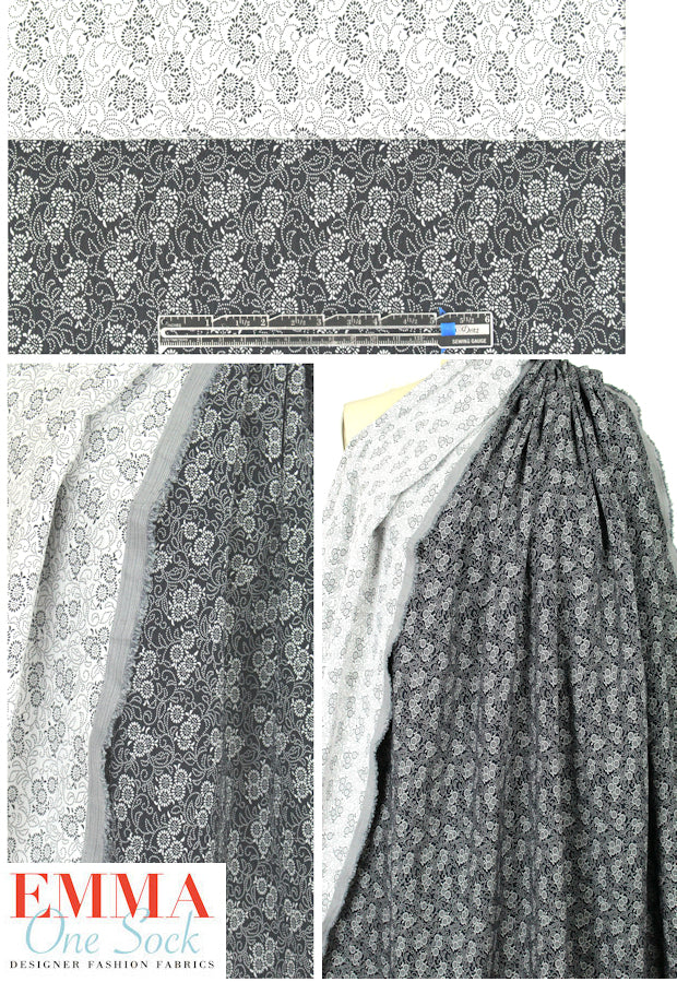 Italian midnight/stone little floral reversible jacquard