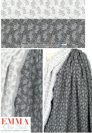 Italian midnight/stone little floral reversible jacquard