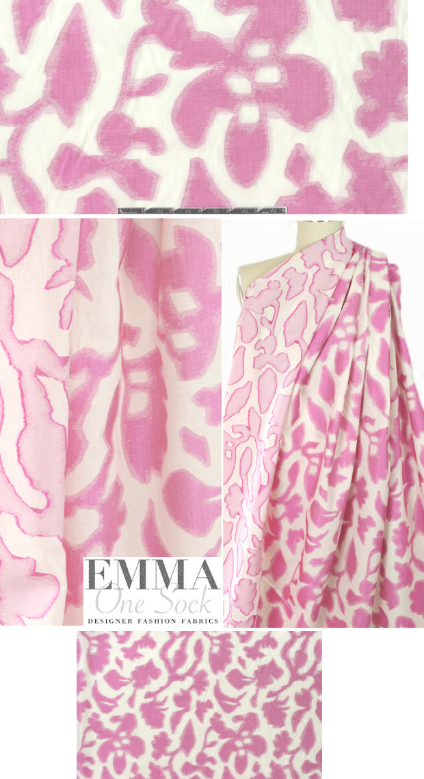 Italian pink/cream silhouette graphic clipped jacquard